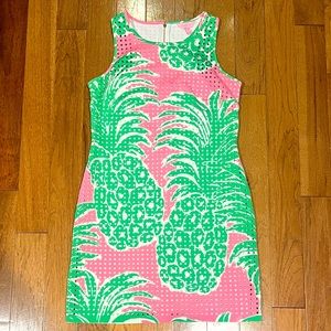 Lilly Pulitzer Perla Pink Laser Cut Scuba Shift Dress Pink and Green